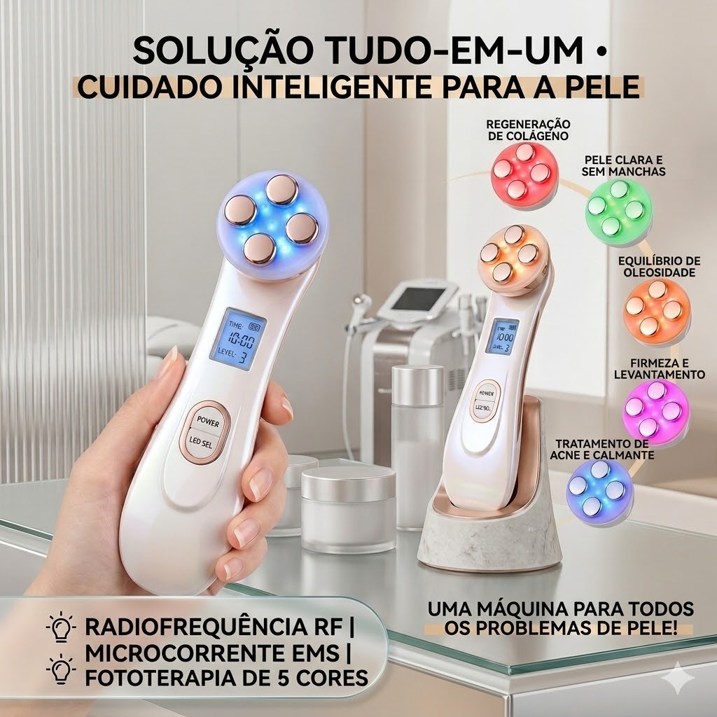 Aparelho Facial 5 em 1 RF EMS LED Rejuvenescimento Anti-idade Lifting Facial Limpeza Profunda Rugas Pele Profissional