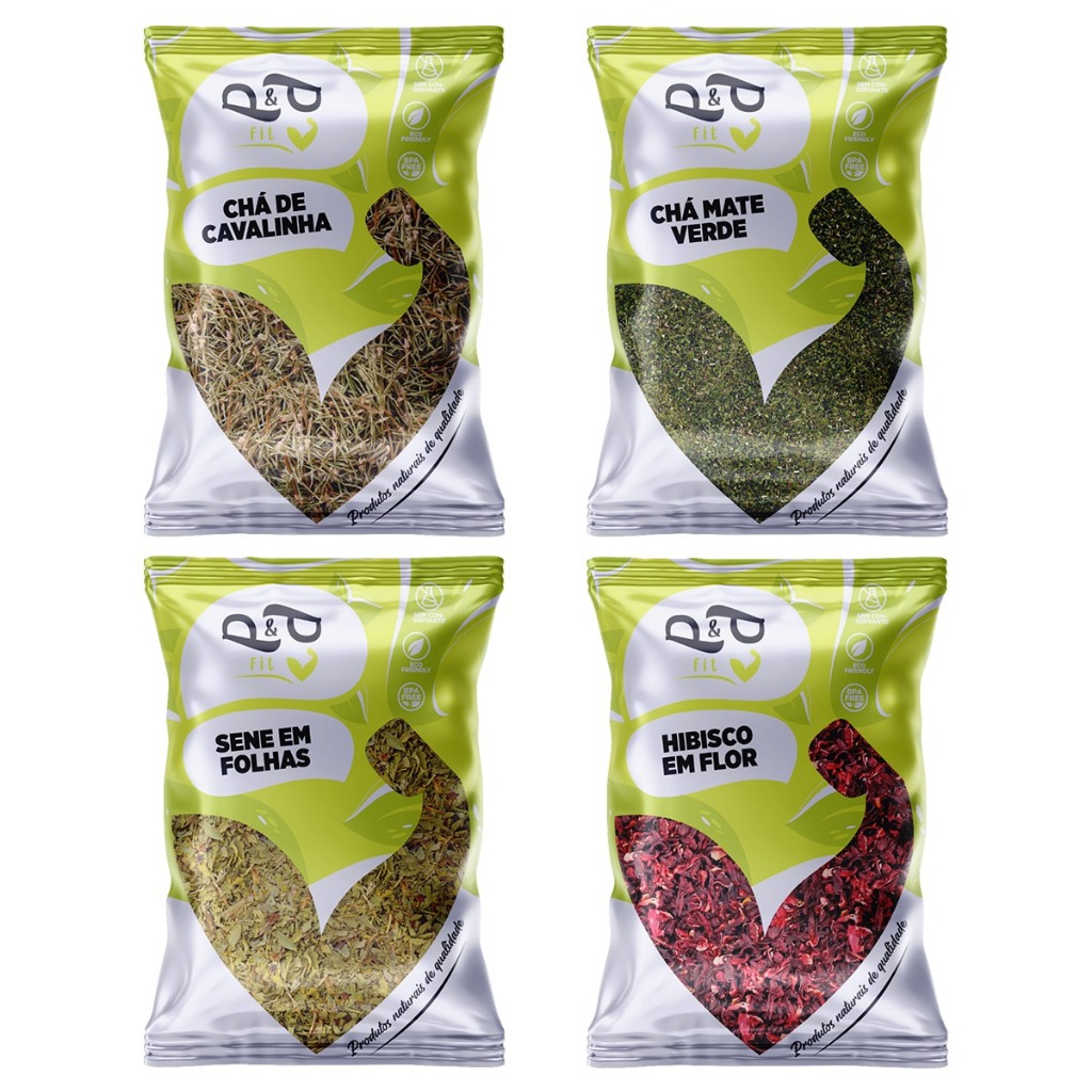 Kit Chá Detox Hibisco Chá Verde Cavalinha e Sene em folhas 400g
