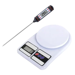 Kit Balança Digital + Termômetro Digital Culinário Velas Nutrição 10kg Dieta Artesanato Cozinha