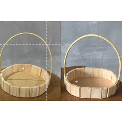 KIT COM 20 CESTAS DE MADEIRA DE PINUS(10 CESTAS 25CM REDONDA E 10 CESTAS DE 25CM OVAL) COM ALÇA PARA PRESENTES