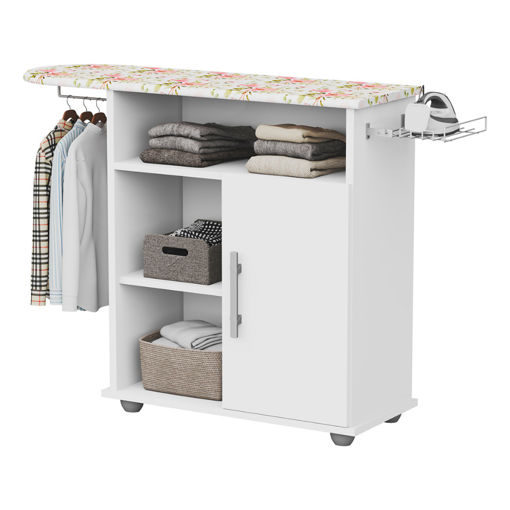 Passadeira de roupa Tabua de passar 1 Porta 1 Prateleira com Cabideiro compacta