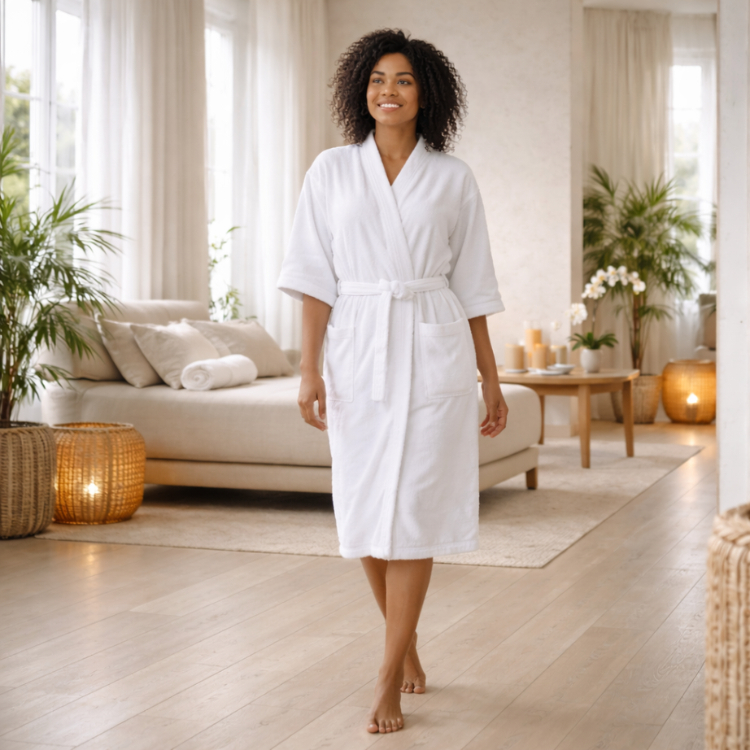 Roupão de Banho Atoalhado Aveludado Feminino Masculino Adulto Quimono Unissex Branco