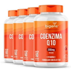 Kit 4x Coenzima Q10 200mg CoQ10 + Vitamina E 60 Cápsulas | Alta Concentração Bigens