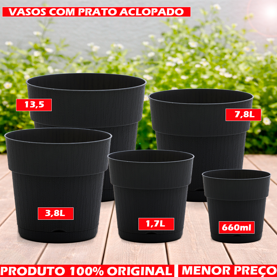 Vaso Flora Decor Com Prato Acoplado Para Casa, Jardim , Decoração, Resistente, Jaguar Utilidades
