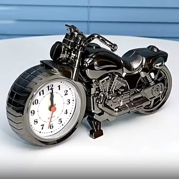 Relógio de Mesa Moto ou Bicicleta Decorativo Cinza Mesa Estilo Custom