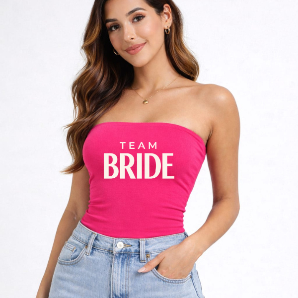Tub Top Tomara que Caia Longo Feminino  Estampa Team Bride  Despedida de Solteira Cropped Sem Alça Moda Festa Feminina