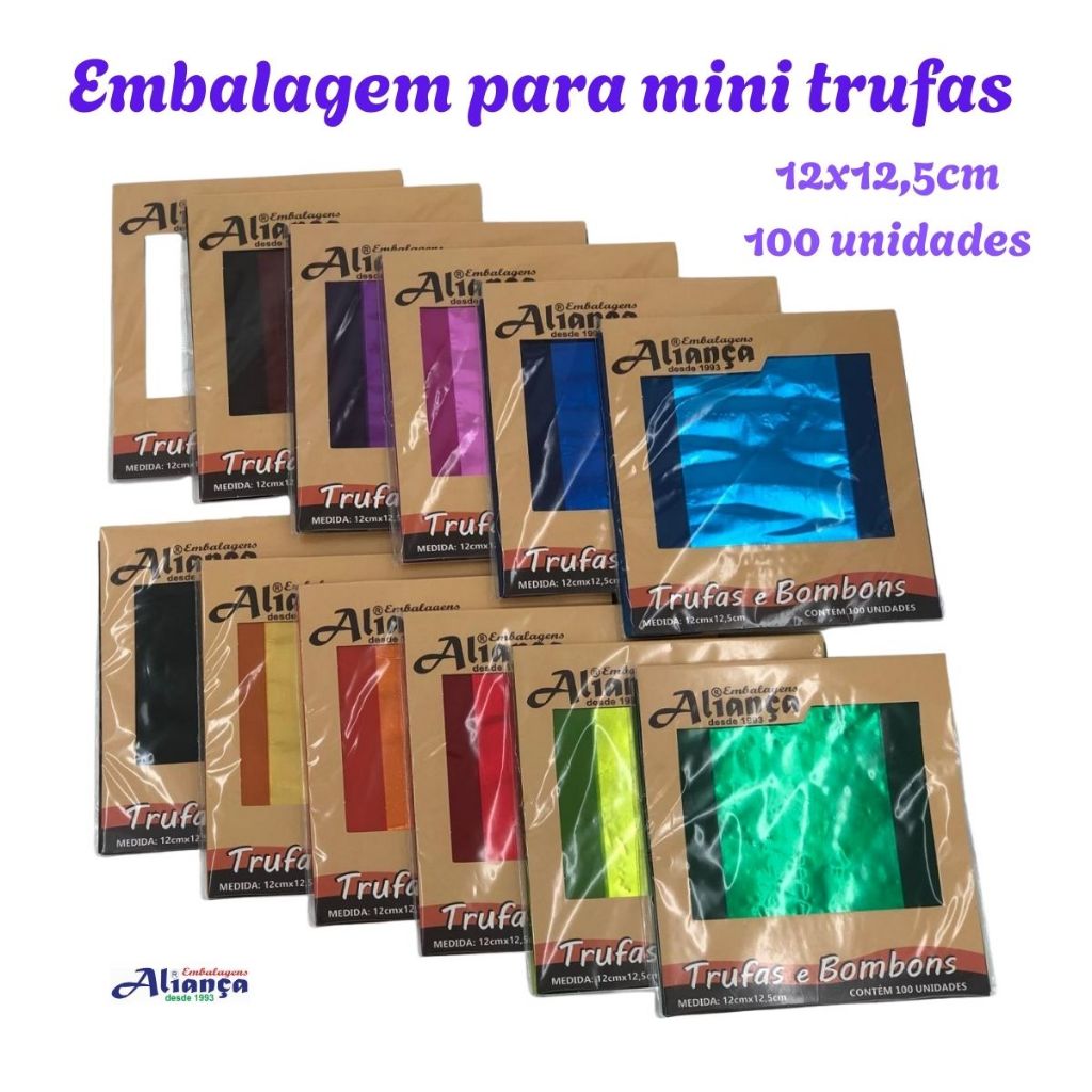 100 Mini Embalagens para Trufas e Bombons 12x12,5cm – Aliança Embalagens em Oferta na Shopee
