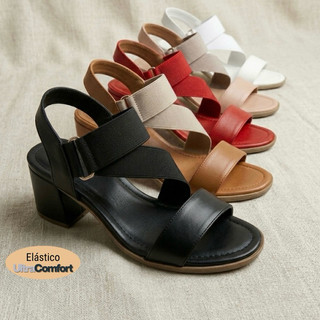 Sandália Salto Bloco feminina Grosso Quadrado Elástico Conforto Estilo Elegante Trabalho Casual Básica 8144