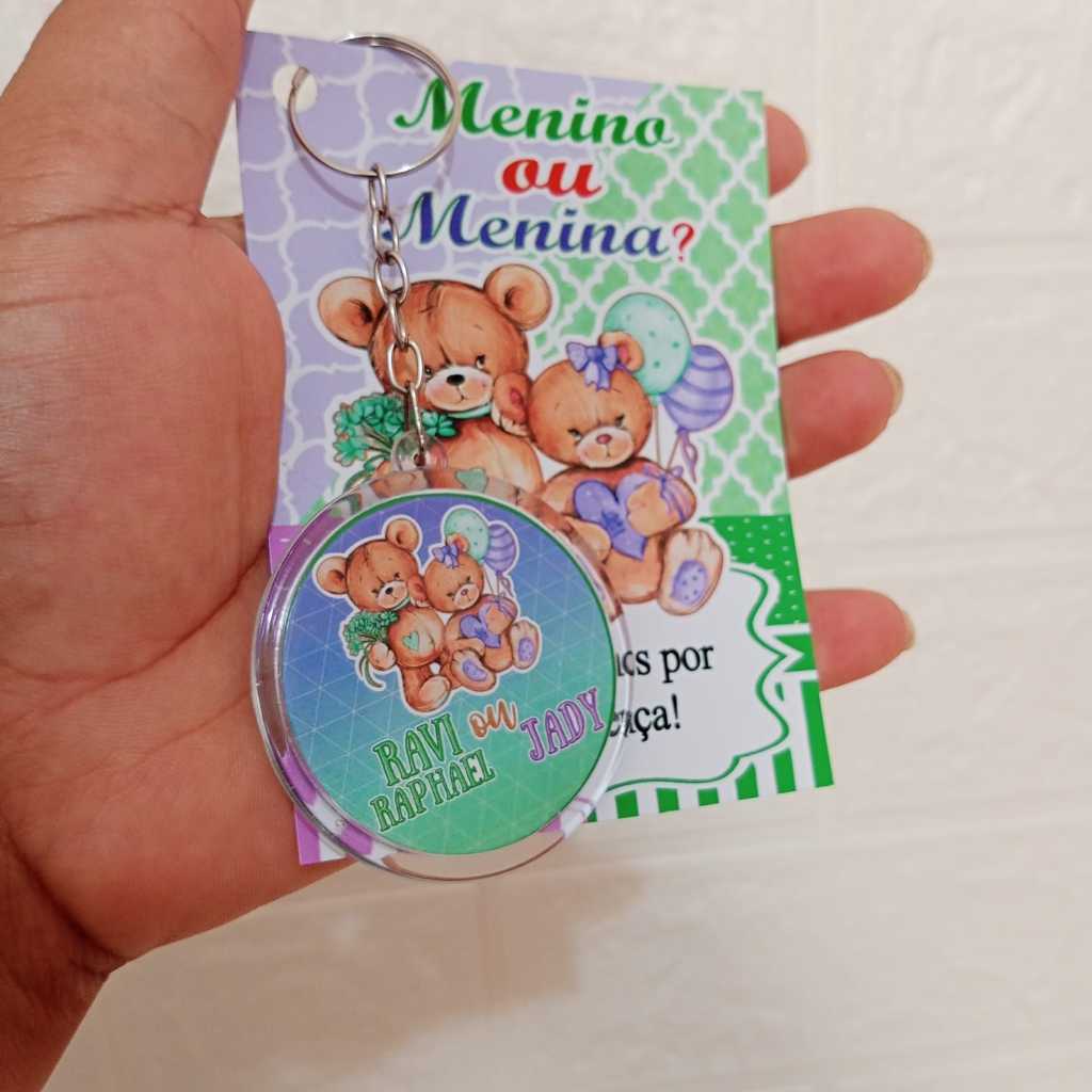 Chaveiro chá revelação / personalizado / aniversário / lembrancinha de festa