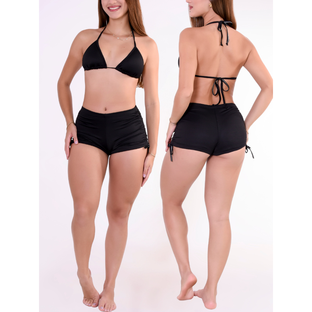 Conjunto Bíquini Com Bojo Sunkini Piscina Short com Ajustes nas Laterais Amarrar Forrado Moda Praia