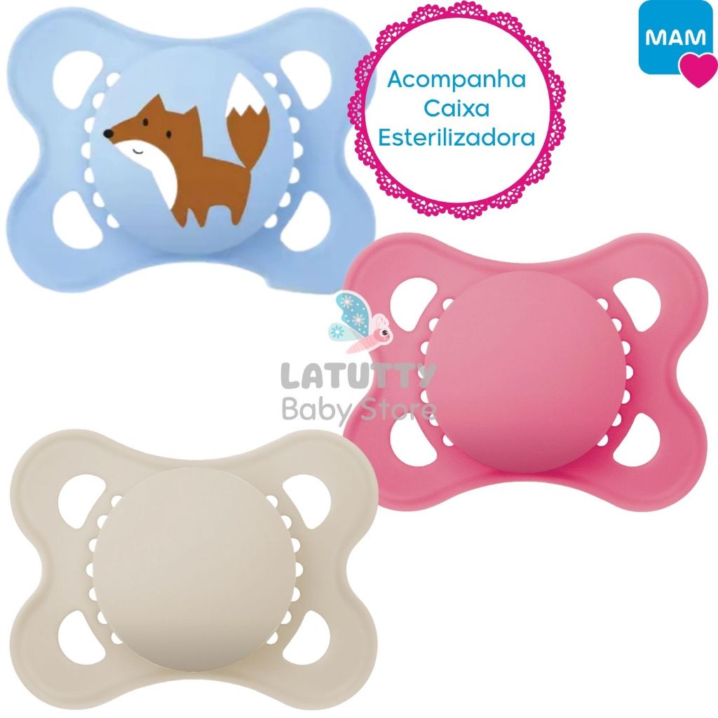 Chupeta MAM 0-6 Meses Original Menino Menina Acompanha Caixinha para Esterilizar Bico Silicone