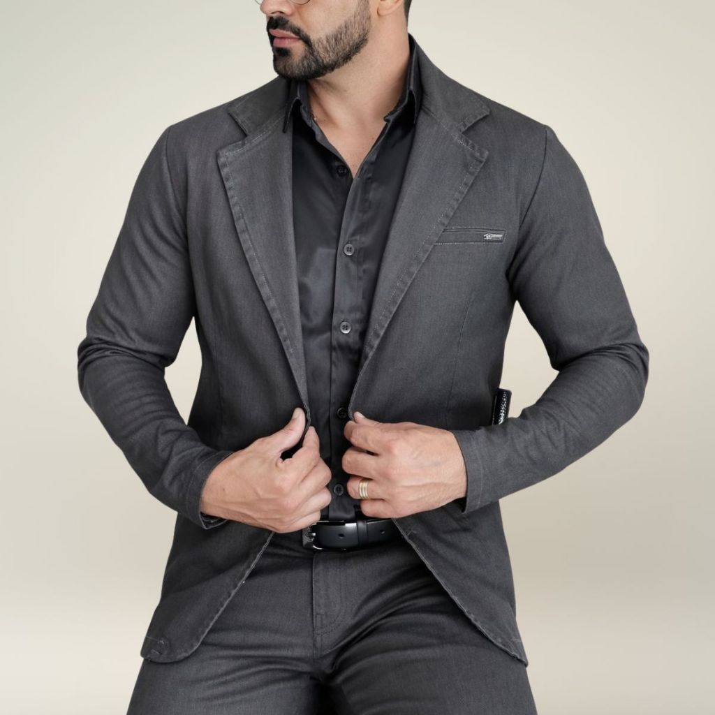 Blazer Masculino Alfaiataria Slim Jacquard Texturizado Premium Esporte Fino 2 Botões Corte Italiano Social Paletó Terno