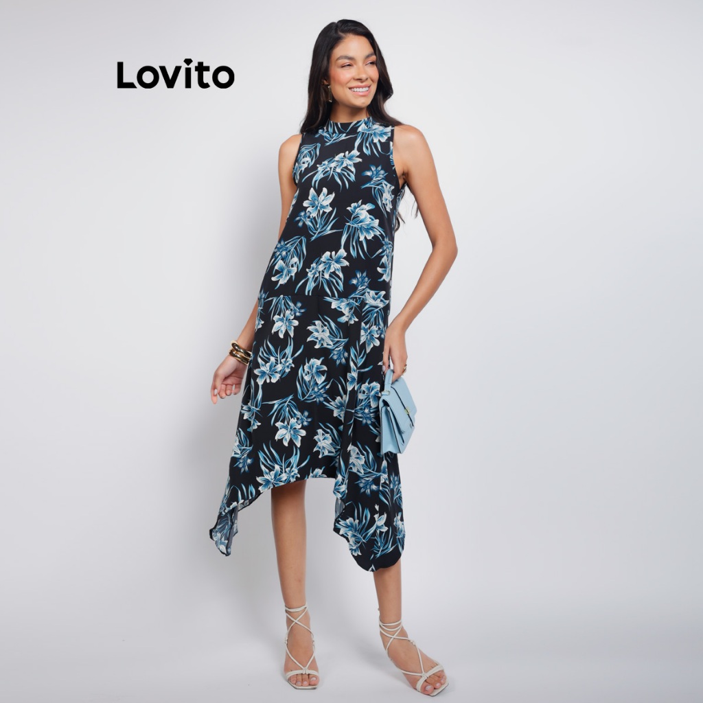 Lovito Vestido Feminino Midi Estampado Decote Halter BRDRB954BRL984 em Oferta na Shopee
