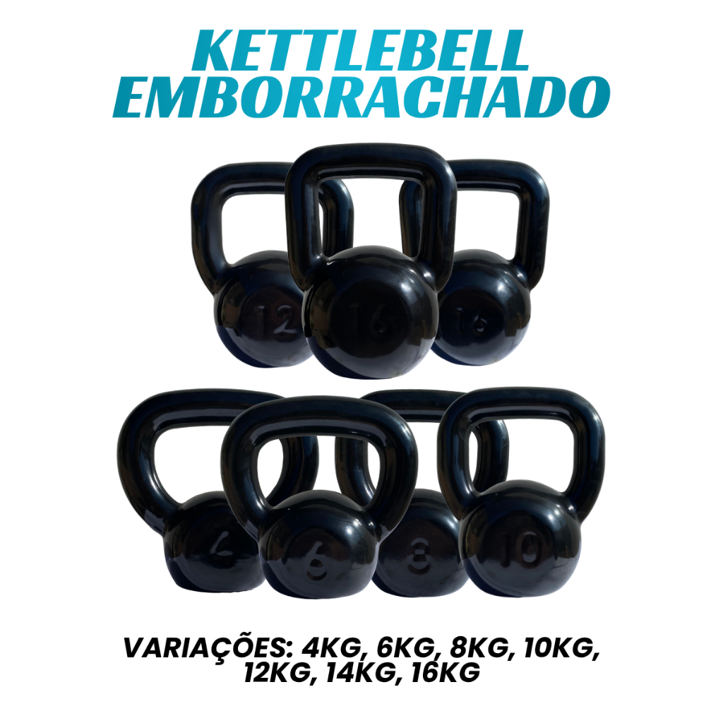 Kettlebell Emborrachado 4 a 16kg- Peso de Academia