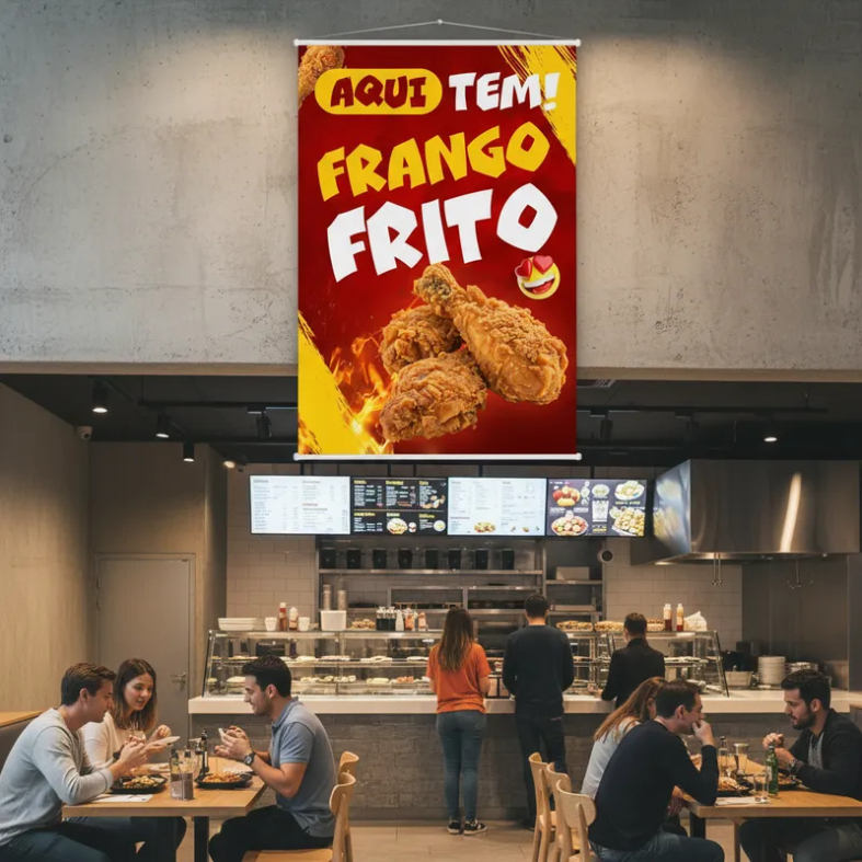 Banner Fast Food Faixa Chamativa Lona Frango Frito Crocante Lanchonete Alta Resolução 100x70