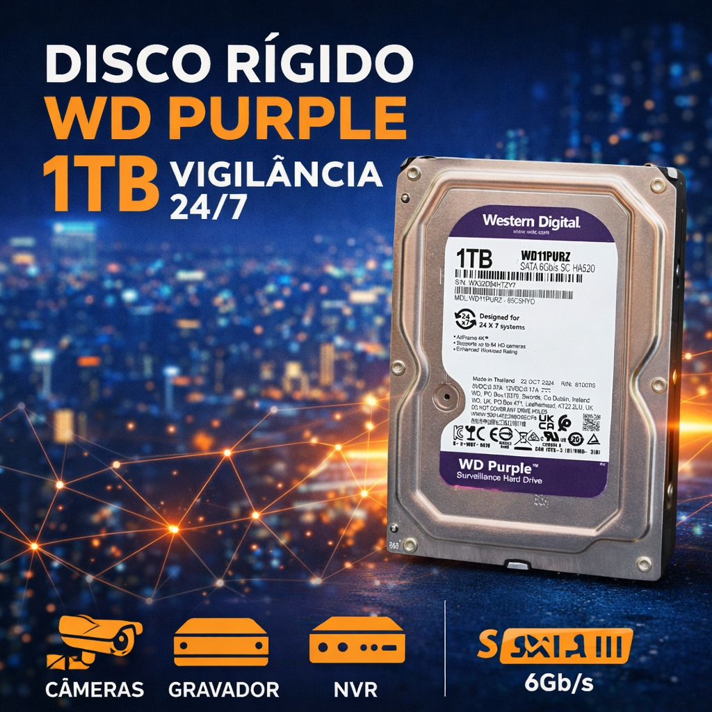 HD WD Purple 1TB / 500gb SATA 3.5” Para DVR Intelbras/Multimarcas CFTV Vigilância 24/7 Novo GARANTIA
