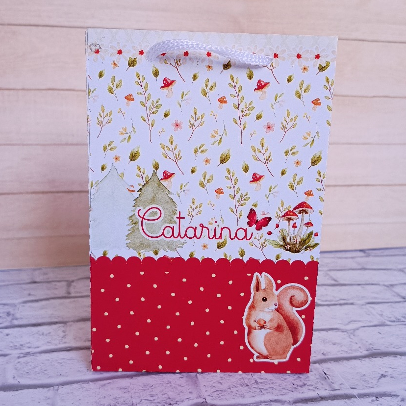 Sacolinha Personalizada 10x15cm BOSQUE ENCANTADO VERMELHO - Caixinhas personalizadas Lembrancinhas para Aniversário