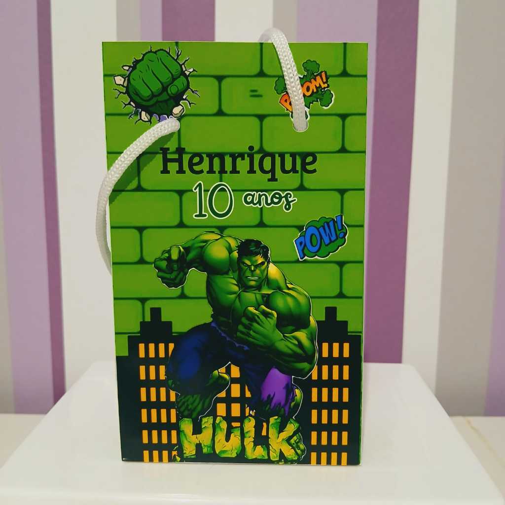 Sacolinha Surpresa Personalizada Hulk - Lembrancinha Aniversário - Tamanho P - PEGUE E MONTE
