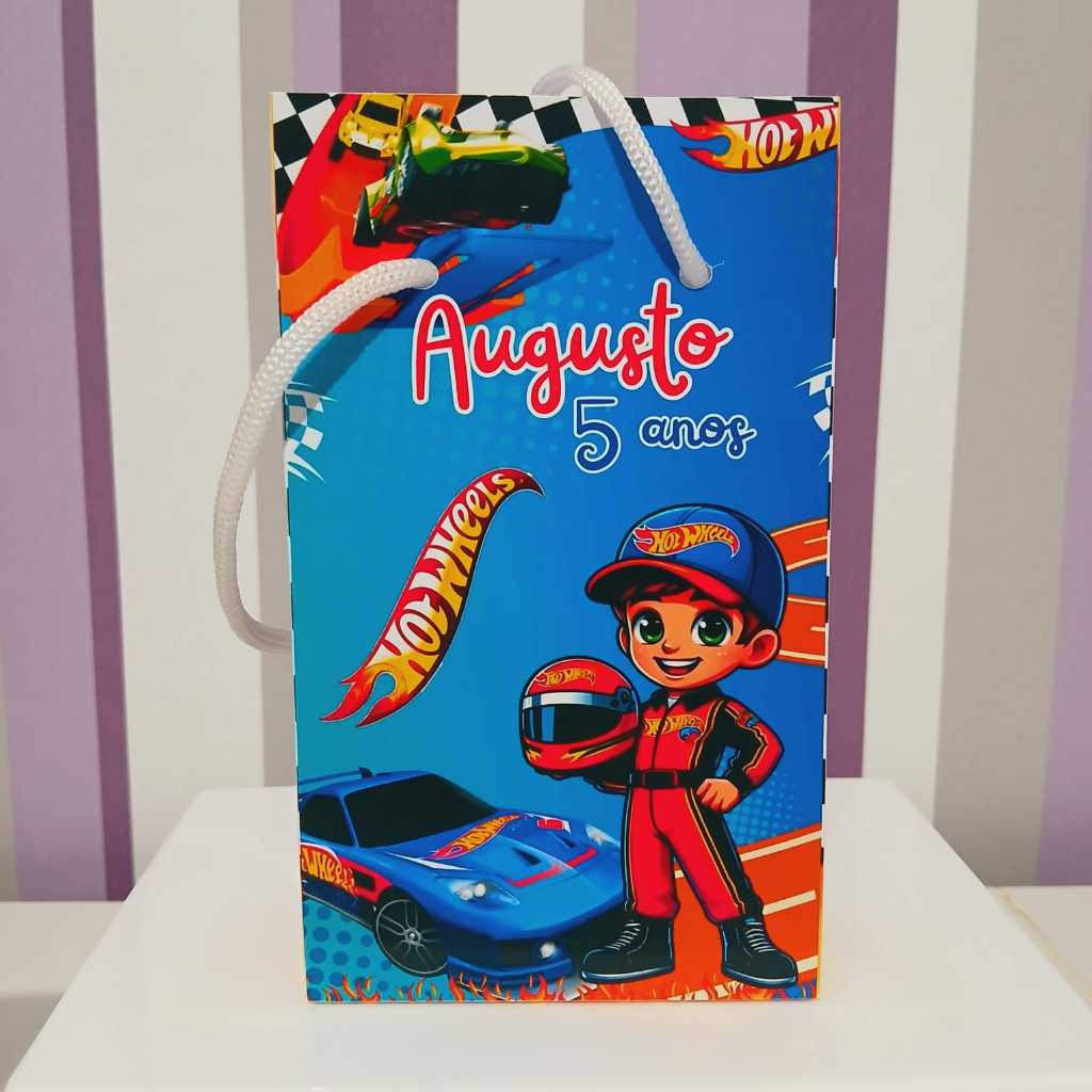 Sacolinha Surpresa Personalizada Hotwheels Corrida Carrinho - Lembrancinha Aniversário - Tamanho P - PEGUE E MONTE