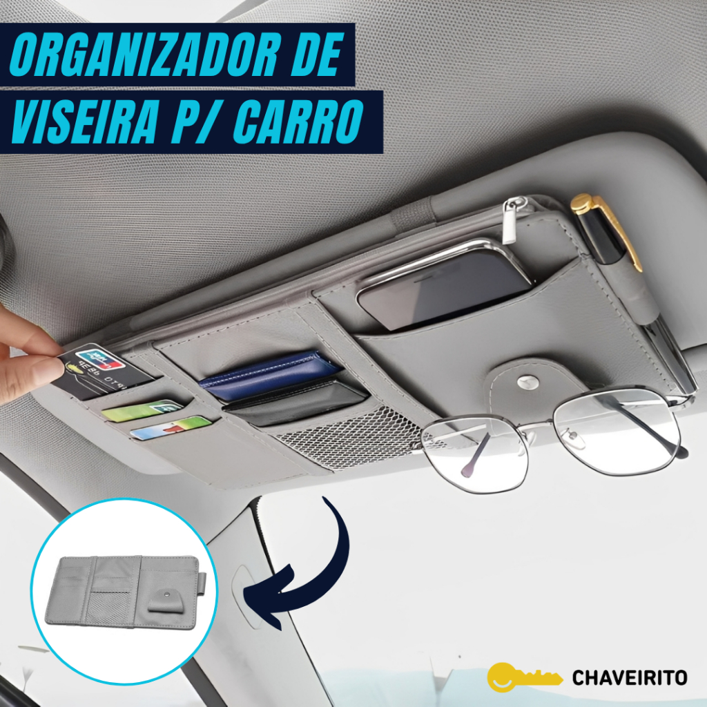 Organizador de Viseira para Carro Multifuncional | Suporte Para Óculos, Porta Documentos e Cartões