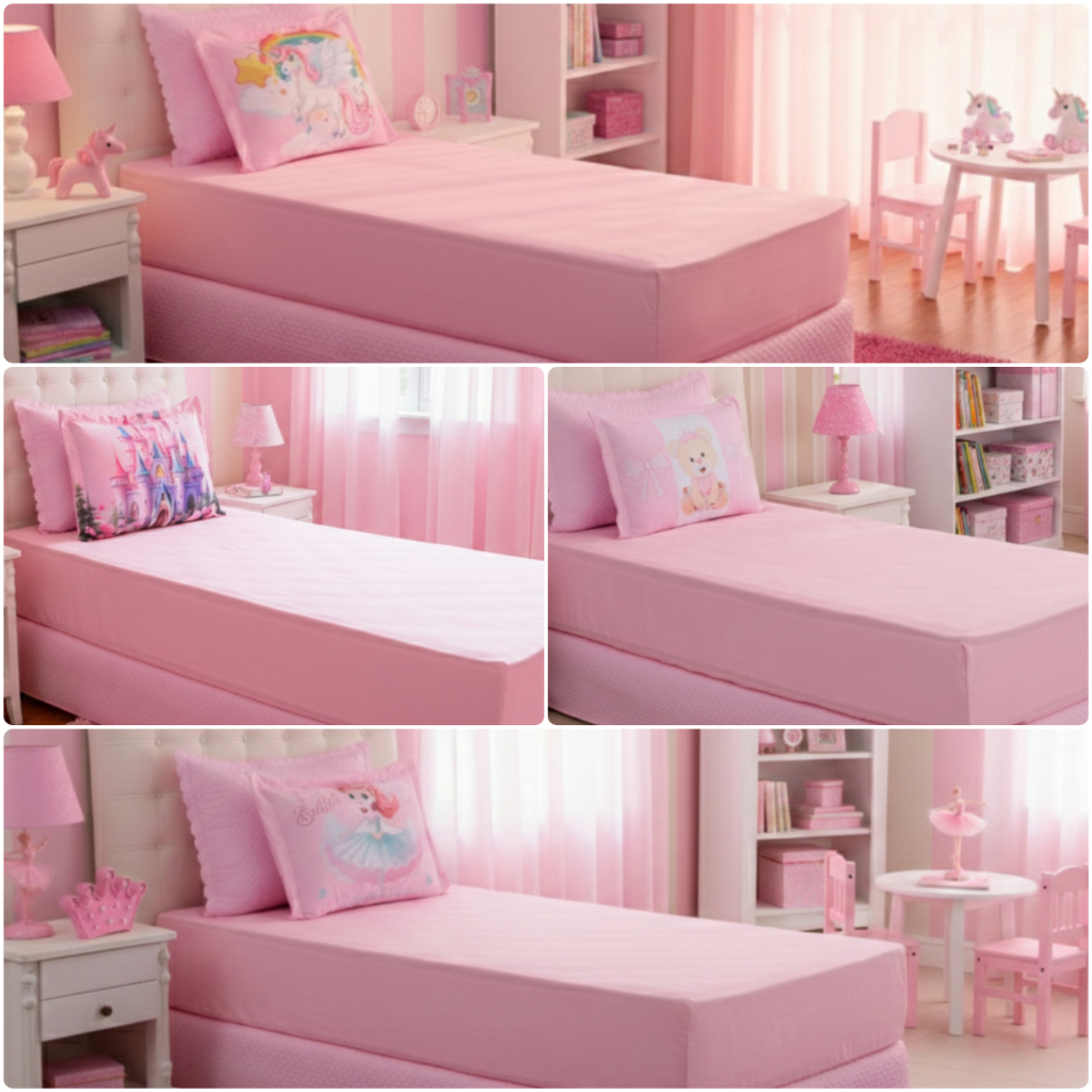 Jogo de Lençol Estampado 400 Fios Micropercal Infantil 02 Peças PERSONAGENS Rosa/Lilás Exclusivo