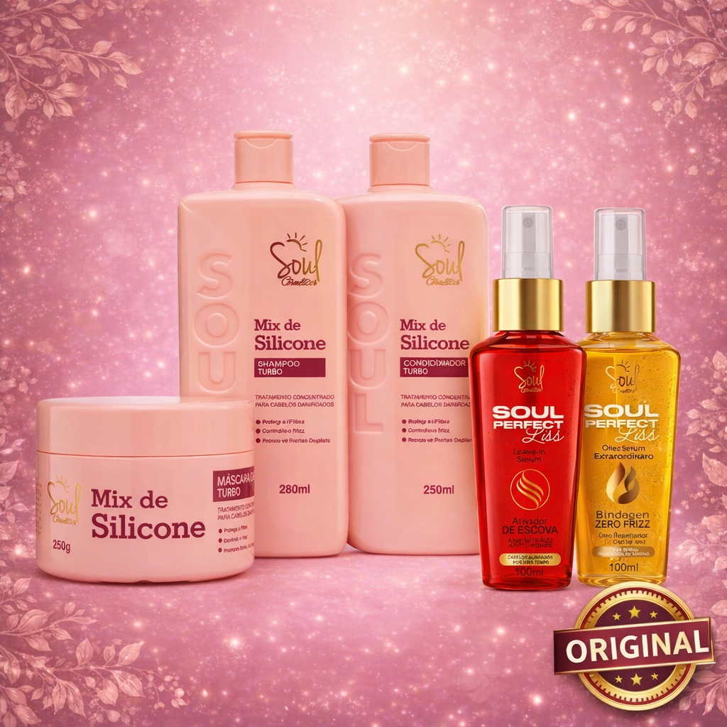 Combo Kit Capilar Mix de Slicone 03 itens + Óleo Sérum Extraordinário + Leave-in SOUL COSMETICOS