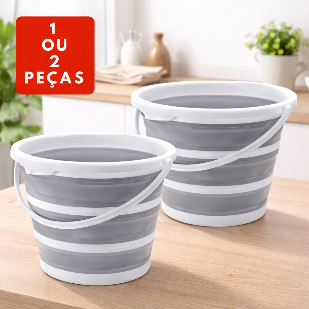 Balde Dobrável 10L Silicone Retrátil Flexível Premium com Alça Resistente Cinza