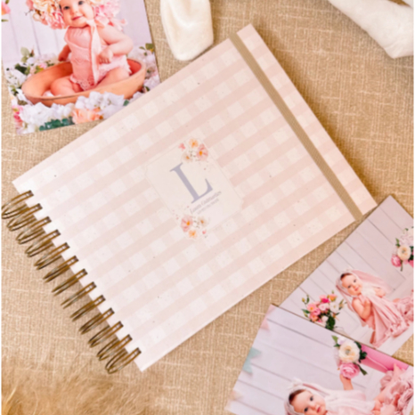 Livro do Bebê Menina PERSONALIZADO Clean Minimalista Diário Álbum para fotos 10x15 acompanhamento mensal do bebê
