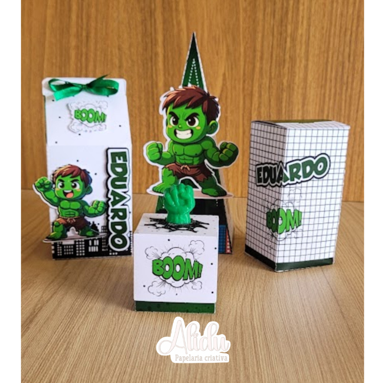 Caixinhas Personalizadas Festa com Nome | Aplique 3D | Lembrancinha Aniversário Infantil | Hulk