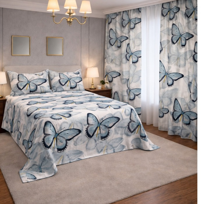 Kit Lençol 4 Peças Com Cortina Estampada Queen/Box  Toque de Algodão + 2 Porta Travesseiros  *OFERTA