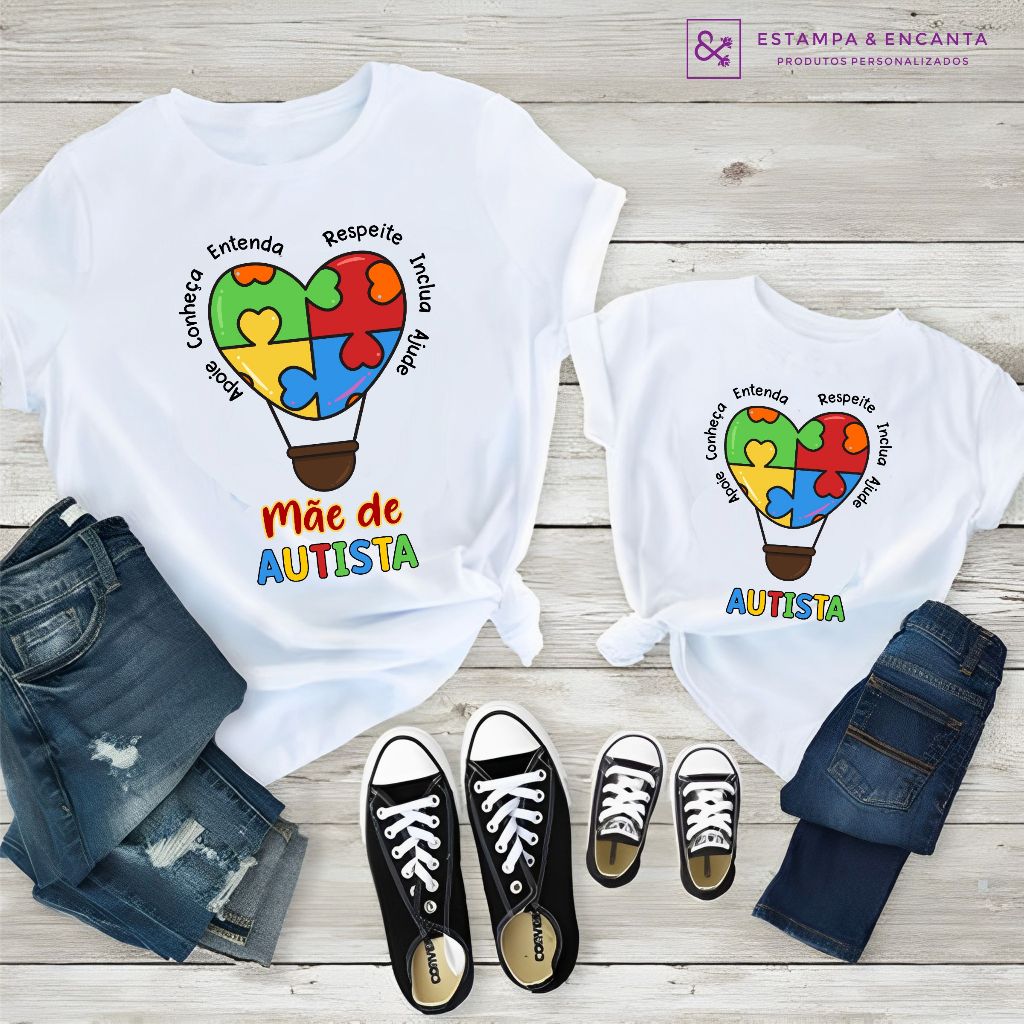 Kit Camiseta Mãe de Autista Tal Mãe Tal Filho Inclusão Autismo Camisa Mãe e Filha Família