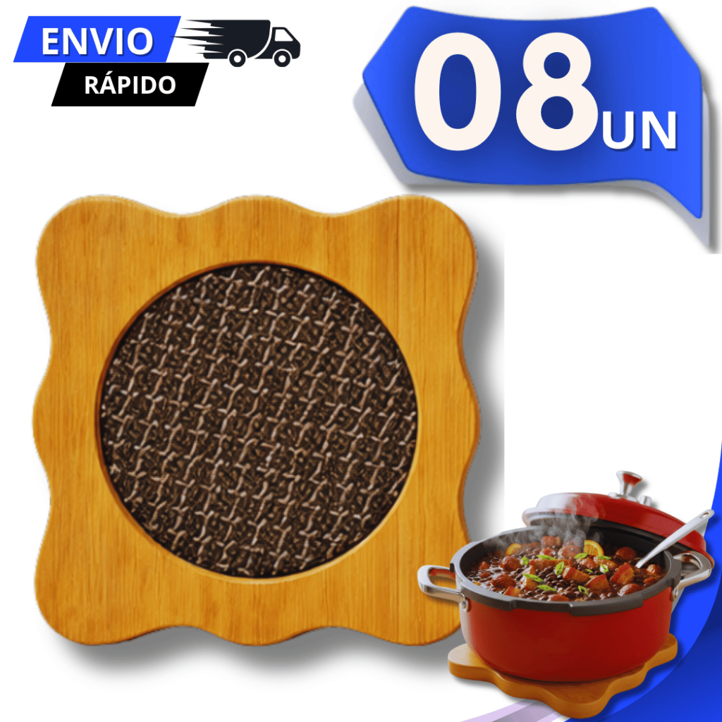 Conjunto Descansos de Panelas Bambu 14,5cm Quadrado Porta Panela Quente Protege Apoio Mesa Utilidade