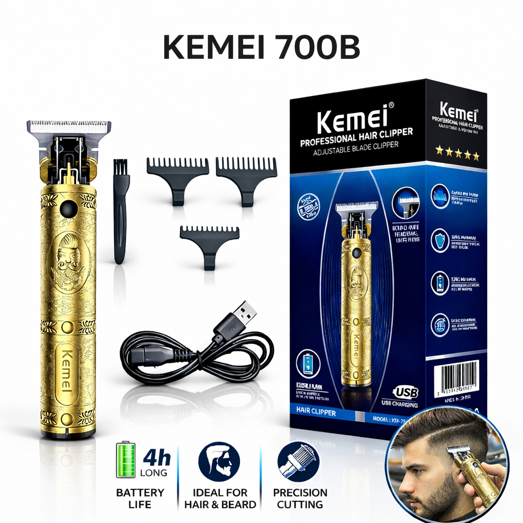 Maquina Acabamento Profissional Kemei KM700B Aparador Cabelo Barba Pelos Dourado Bivolt Precision