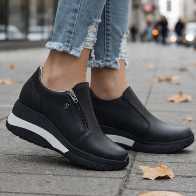 Tenis Feminino Anabela Casual Salto 5 cm Sneaker com Plataforma Calce Fácil com Zíper