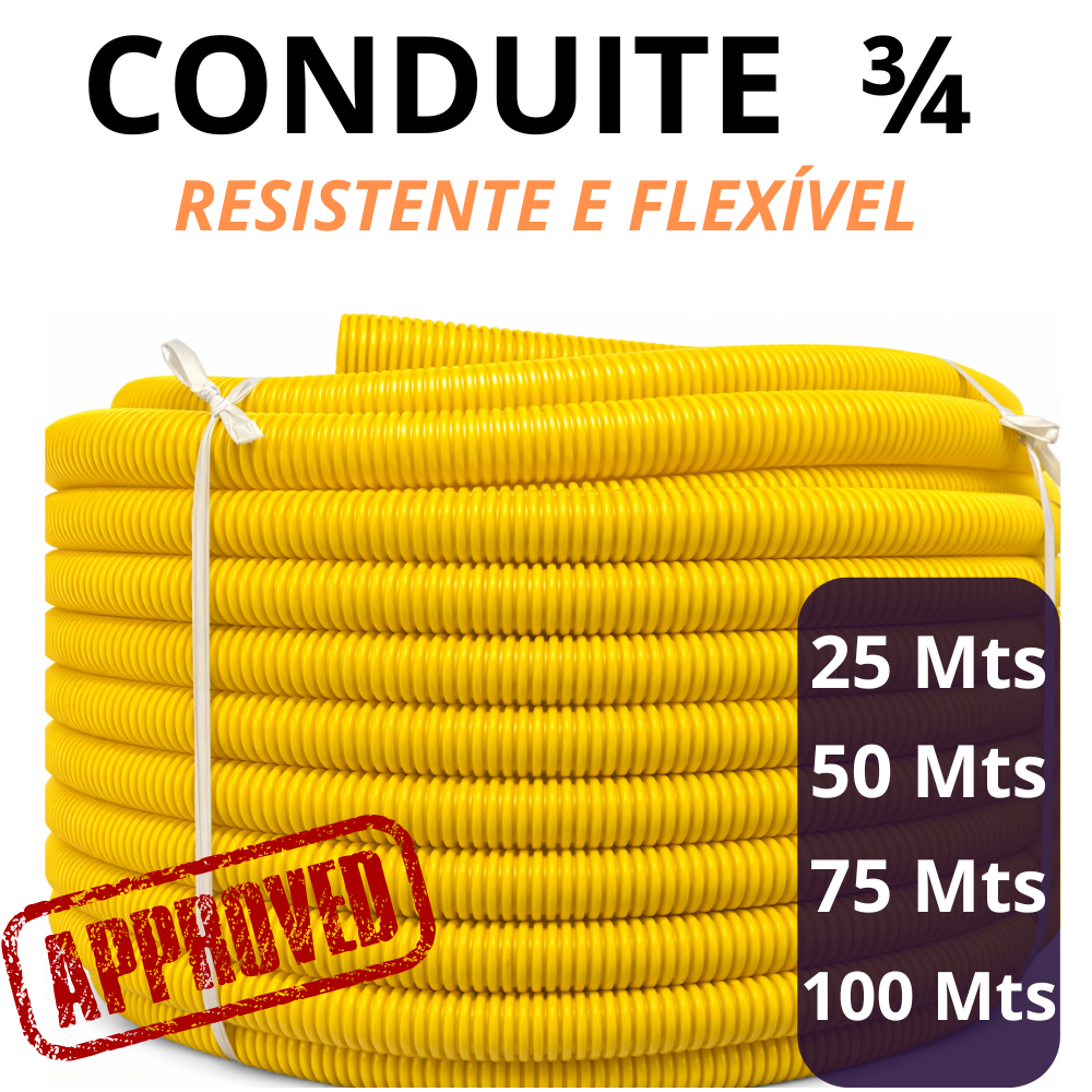 Eletroduto Conduíte 3/4 Corrugado Amarelo – Resistente e Flexível – 25m / 50m / 75m /100m em Oferta na Shopee
