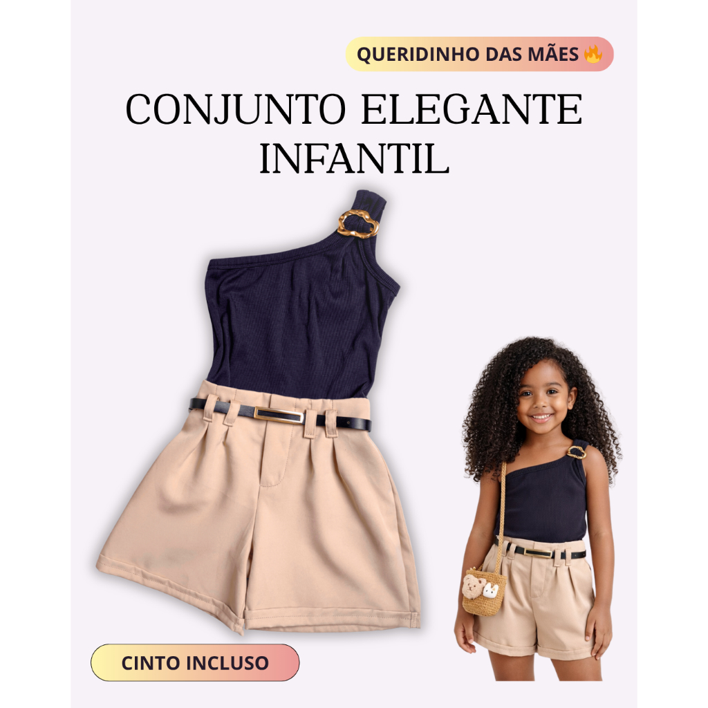 Conjunto Infantil Menina Short Alfaiataria + Regata | Look Completo Elegante