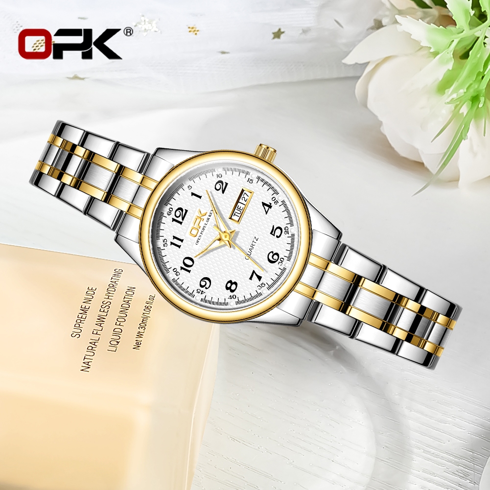 Local do Brasil【‌com caixa‌】OPK 8110 prova d'água original de aço inoxidável luminoso ouro branco XZ 8115