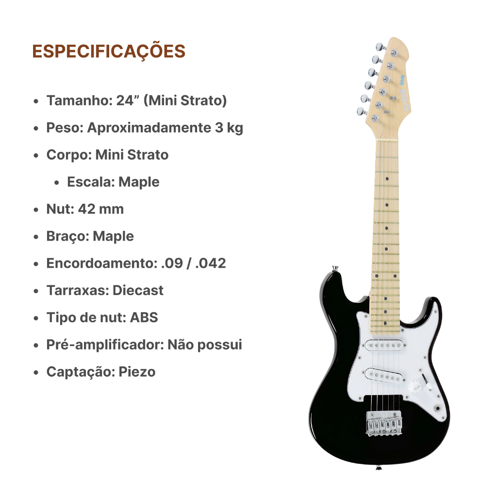 Guitarra Infantil Profissional Clk10 Bk Preta By Strinberg — imagem 2 de 2