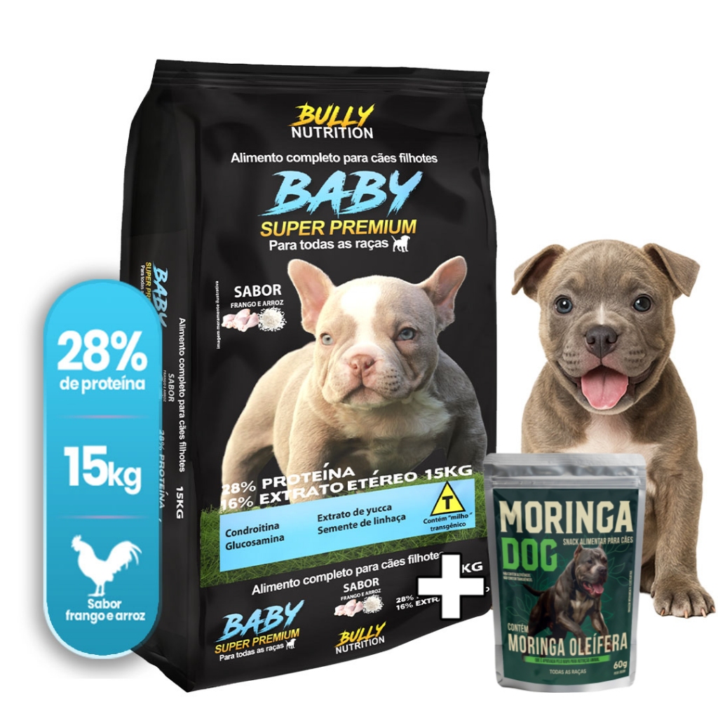 Ração Cães Filhotes American Bully Baby SuperPremium 15Kg + Ganhe Moringa Dog 60g | Crescimento