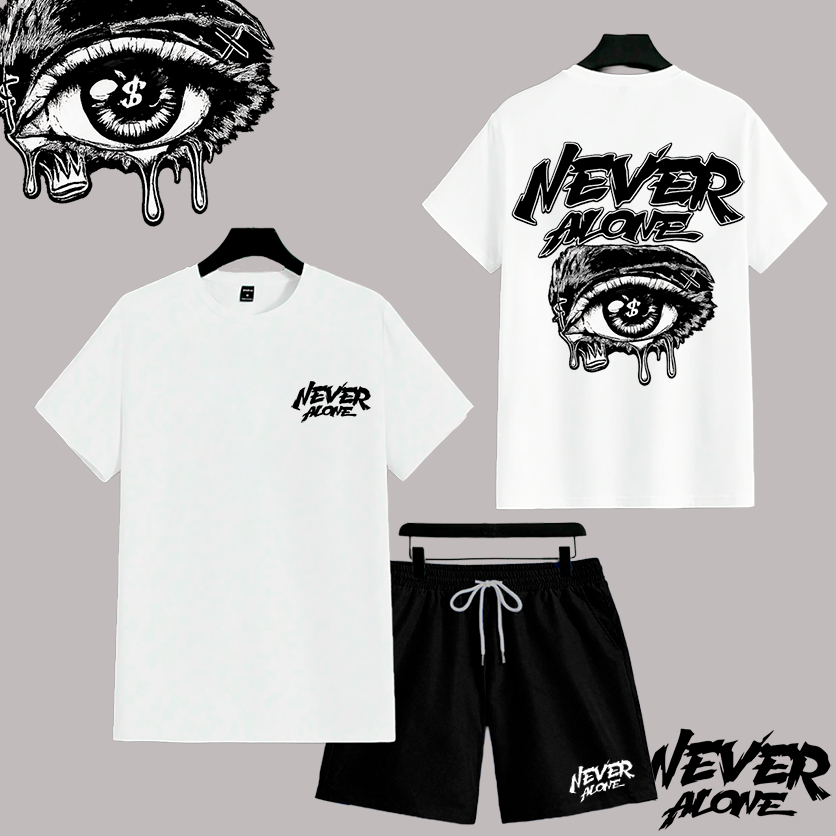 Conjunto Camiseta 30.1 Algodão + Bermuda Tactel  streetwear LUXURY NEVER ALONE Lançamento Masculino.