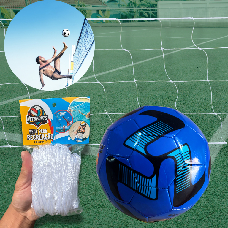 Kit futevôlei simples (Bola de couro sintetico + rede) 4 metros