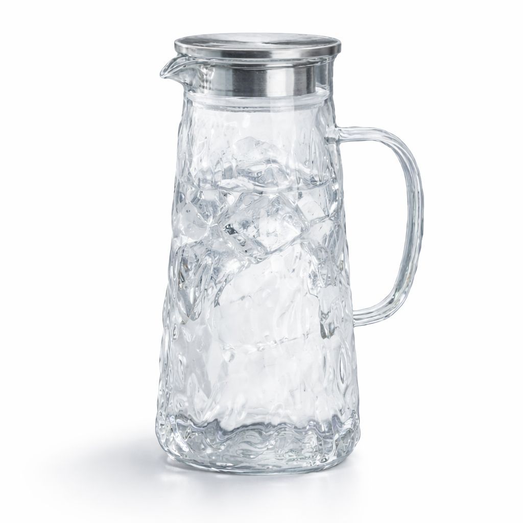 Jarra Vidro Borossilcato 1,5L Tampa Inox Hermética Resistente Calor Freezer Limpa Fácil