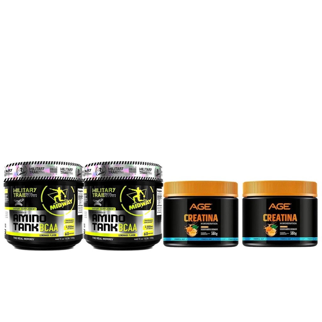 2x Military Trail Amino Tank BCAA 300g 60doses (EMPEDRADO)  + 2x Creatina monihidratada c malto sabor 100g