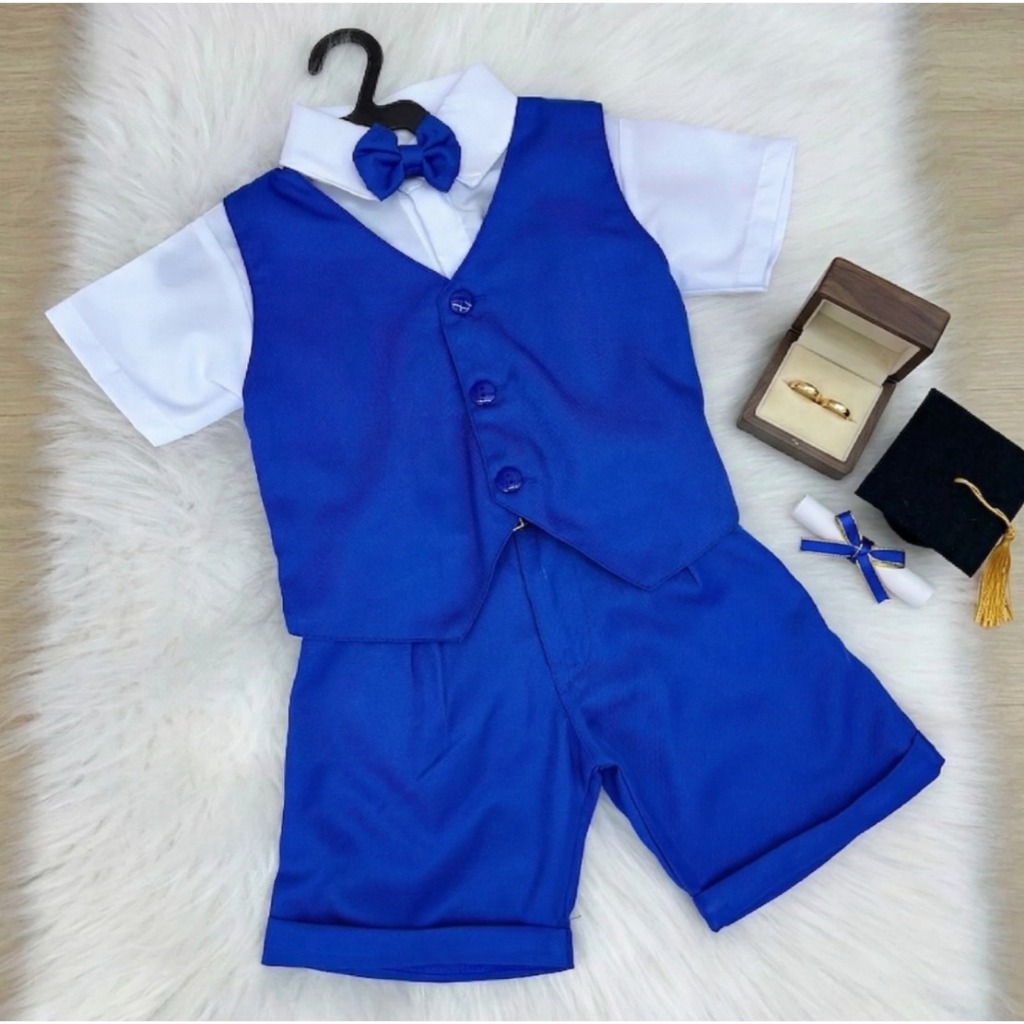 Conjunto Social Infantil Menino Colete Azul Royal Casamento Pajem formatura igreja