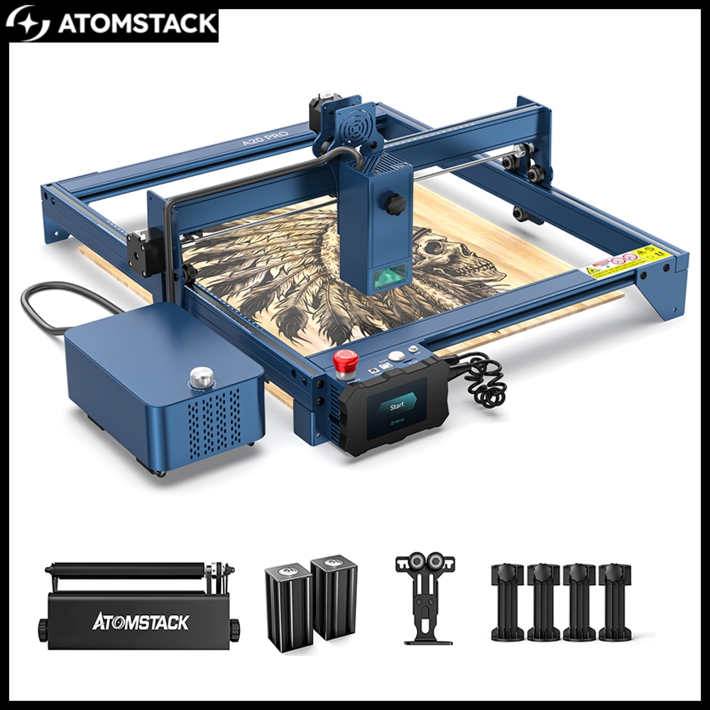 ATOMSTACK A20 Pro 20W Máquina de Gravação a Laser com Assistência de ar F30 Pro + Rolo R3 Pro Conjunto Combinado