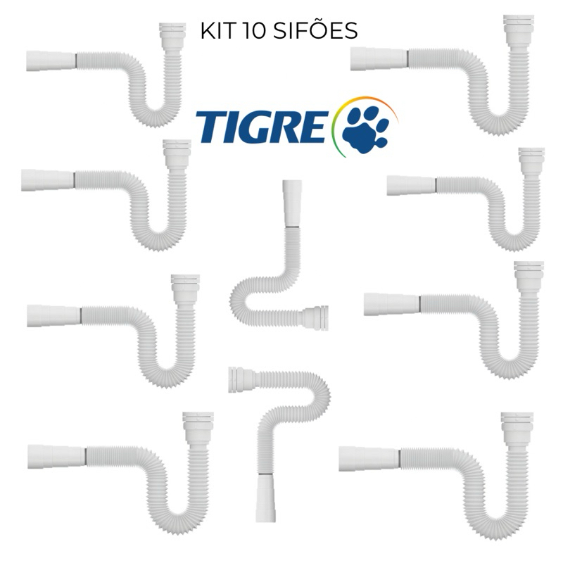 KIT 10 SIFÕES SANFONADOS TUBO FLEXÍVEL MULTIUSO UNIVERSAL BRANCO TIGRE