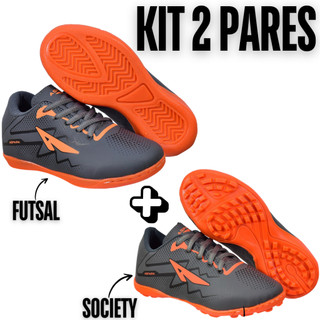 2 Pares Chuteira Futsal+Society Infantil Masculino Quadra+Campo Macio Leve E Antiderrapante Promoção