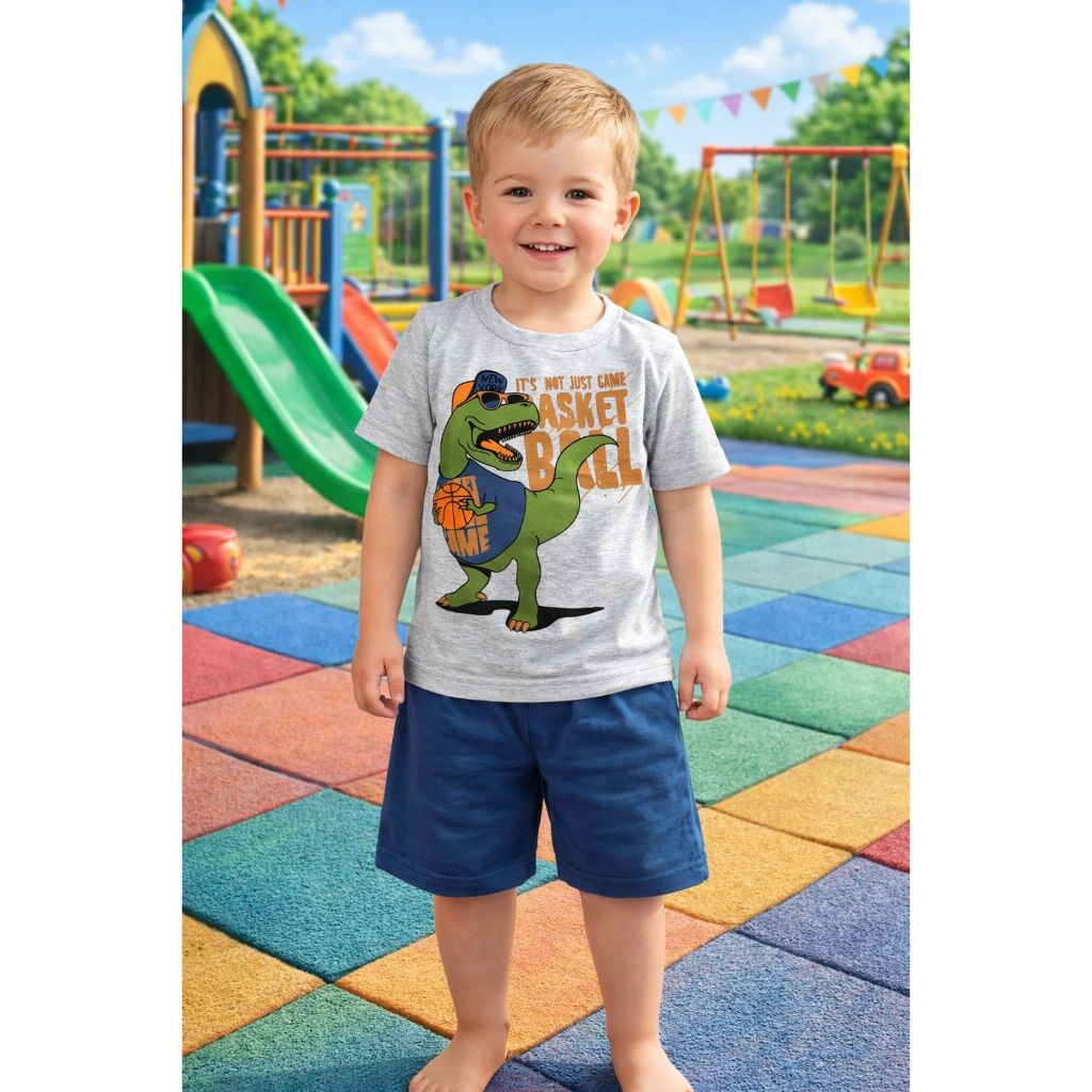 1 Conjunto Short e Blusa Camiseta Manga Curta Infantil Menino do 1 ao 10 (Estampas Diversas)