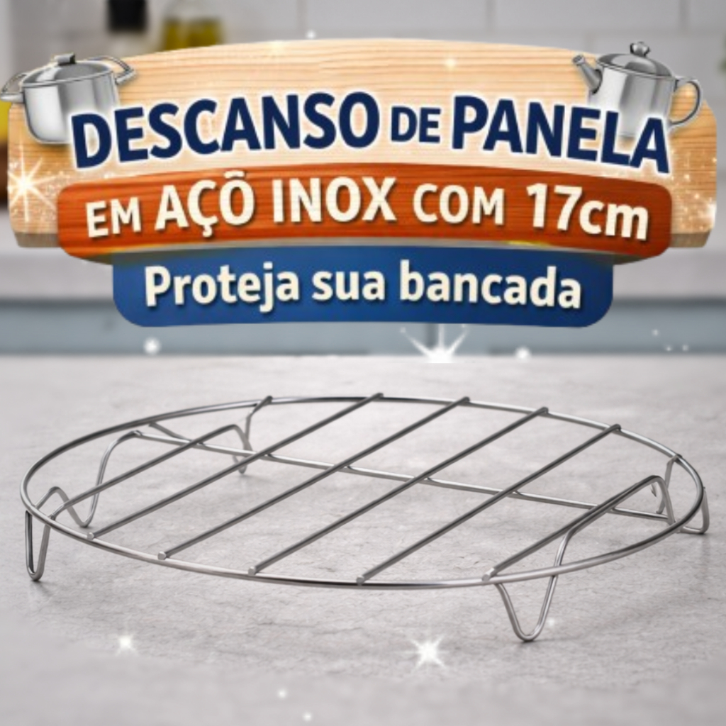 Descanso de Panela Cromado Inox 17cm KIT ou Unidade – Suporte Resistente e Bonito