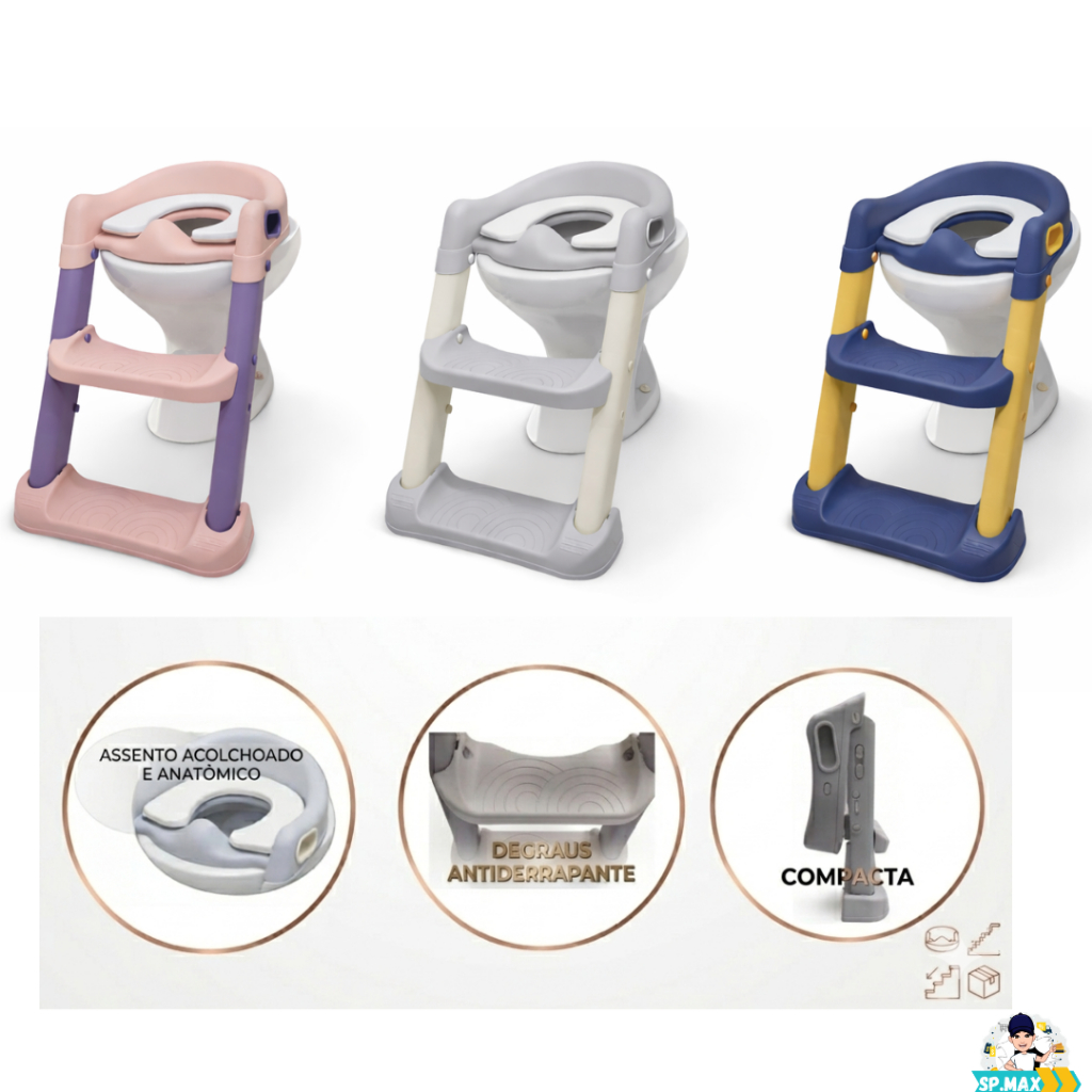 Assento Redutor com Escada Infantil Até 38kg Vaso Sanitário Seguro Antiderrapante Troninho
